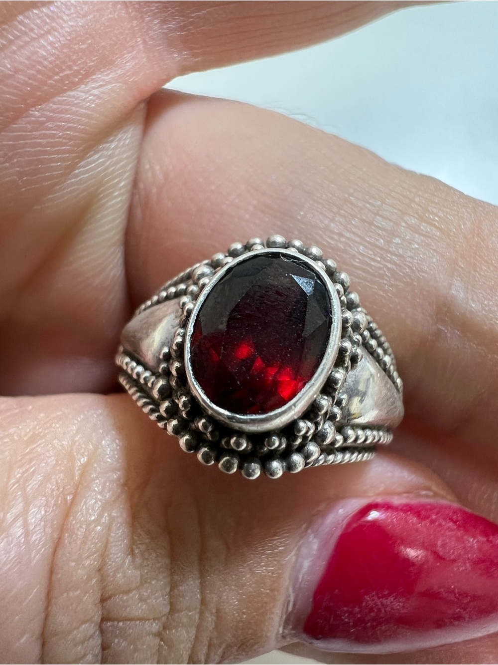 925 Sterling Silver Garnet Oval Statement Ring